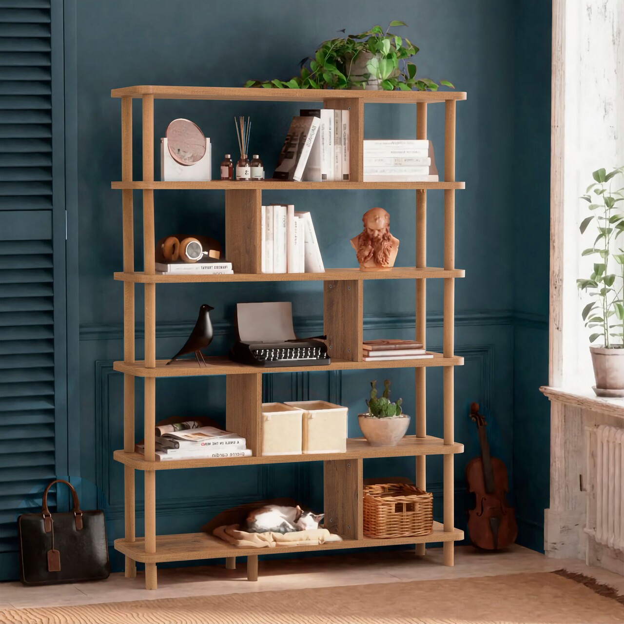 Biblioteca, Dora, Meta 688DRA1203, 120 x 168.5 x 28 cm, pal melaminat, pin - imagine 6